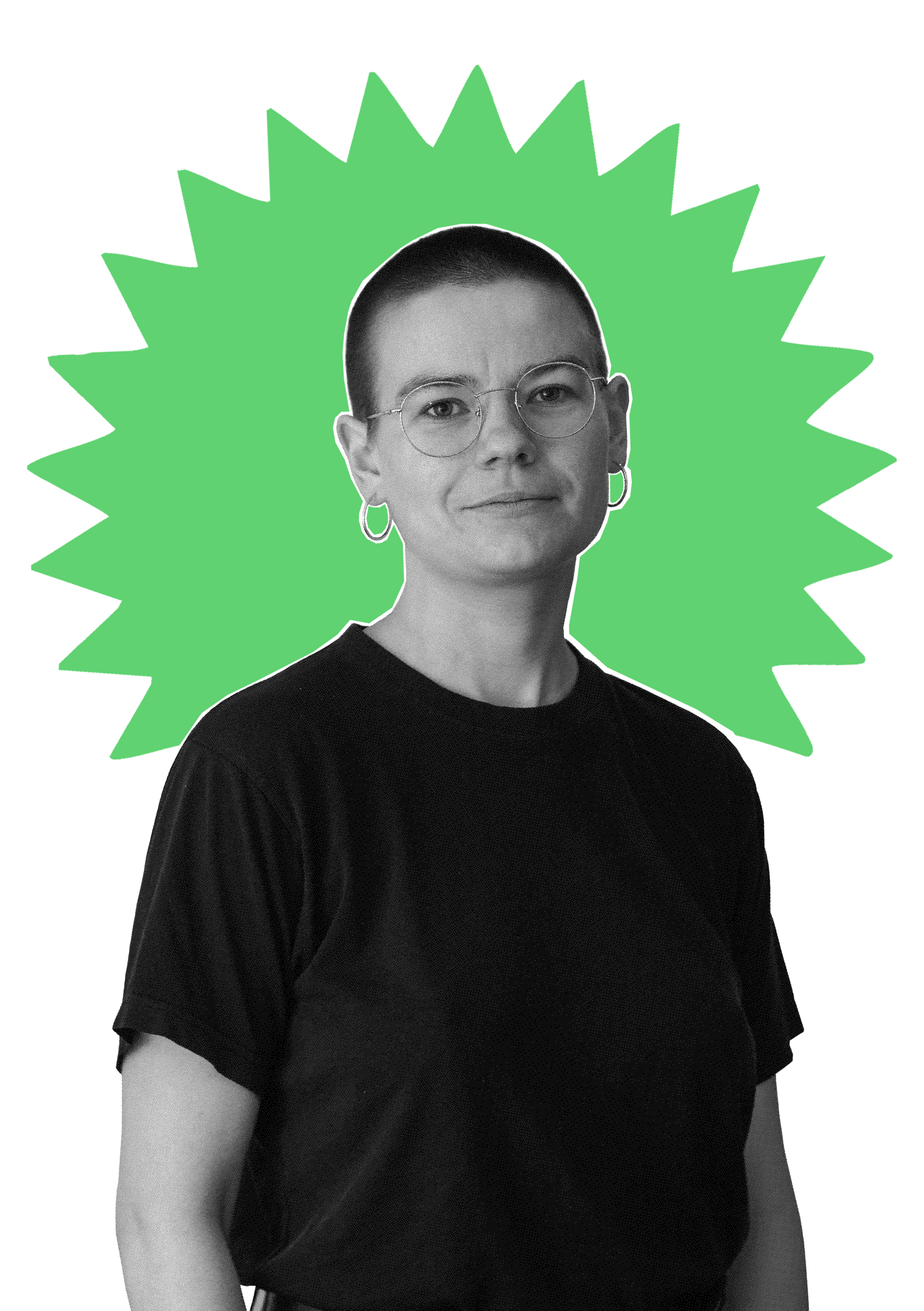 Anna Bjerre, kampagneportræt med grøn takket stjerne bag