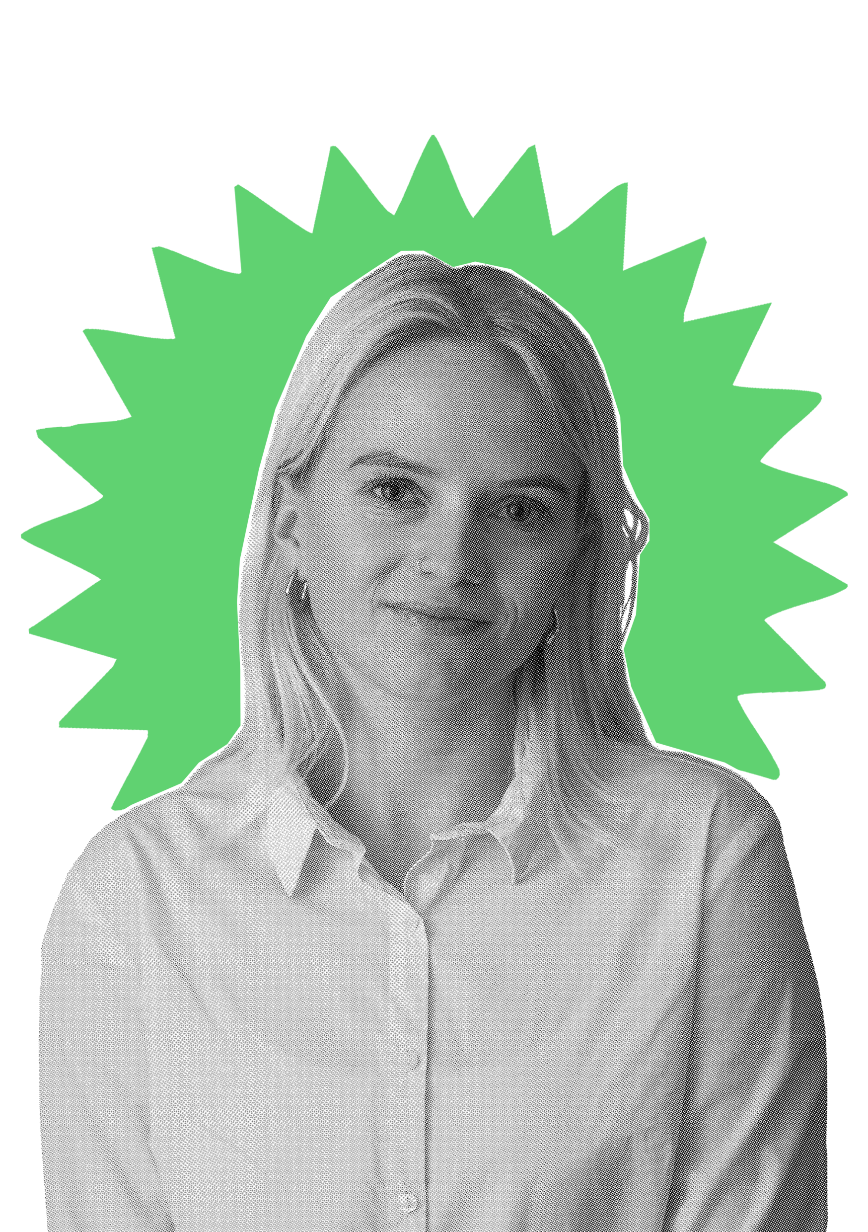 Elise Sydendal, kampagneportræt med grøn takket stjerne bag